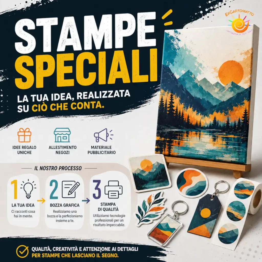 Stampe speciali con adesivi personalizzati e tela canvas realizzate da Er Cartomatto a Rivoli