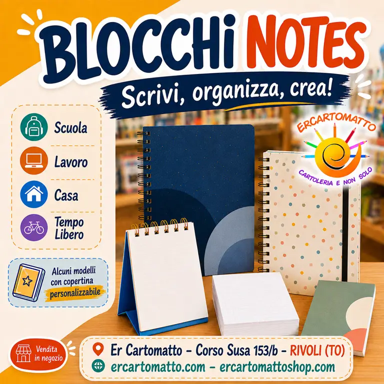 Blocchi notes per appunti, liste e promemoria, adatti a scuola, lavoro, casa e tempo libero da Er Cartomatto.