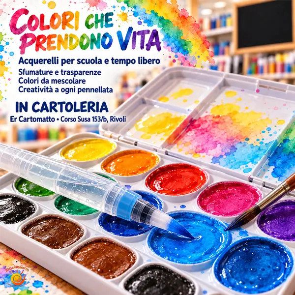 Acquerelli colorati con pennello tradizionale e brush con serbatoio per scuola e tempo libero