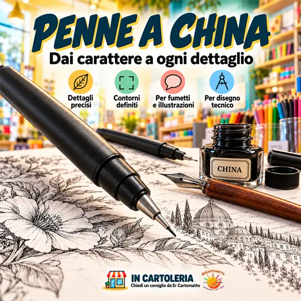 Penne a china, pennino e boccetta di inchiostro su disegni botanici e architettonici