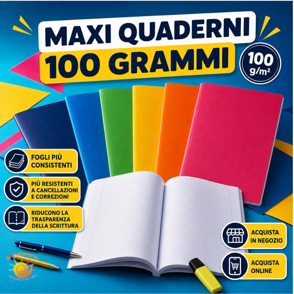 Maxi Quaderni 100 grammi con diverse rigature per la scuola proposti da Er Cartomatto a Rivoli.