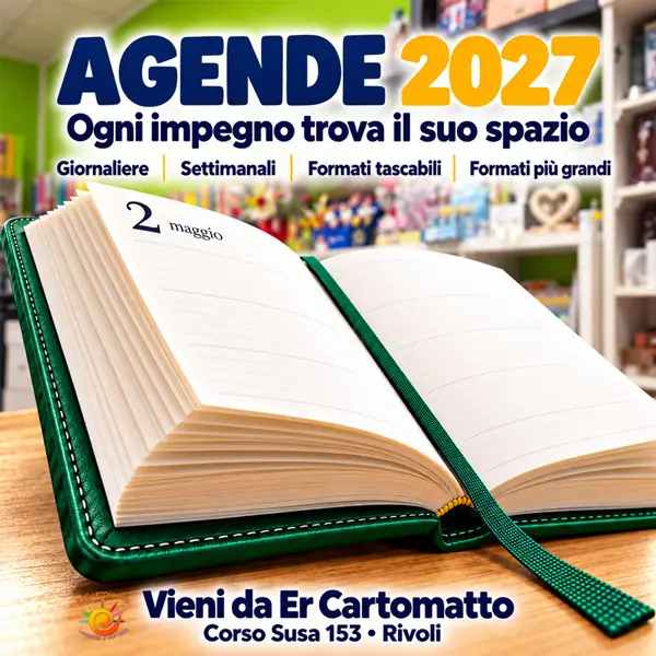 Agenda aperta con copertina e segnapagina verdi,