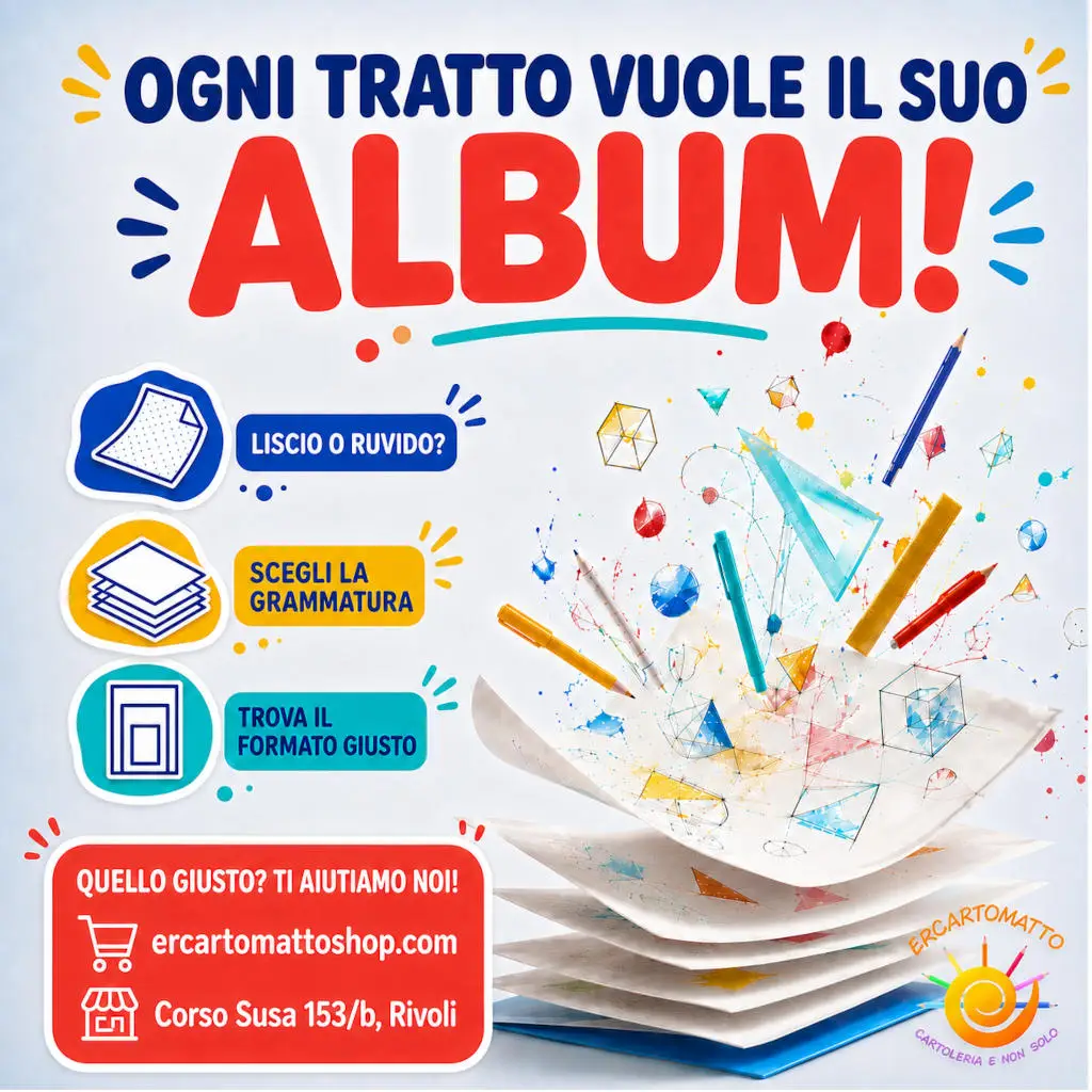 Album da disegno per scuola, hobby e belle arti disponibili da Er Cartomatto a Rivoli e acquistabili anche online.